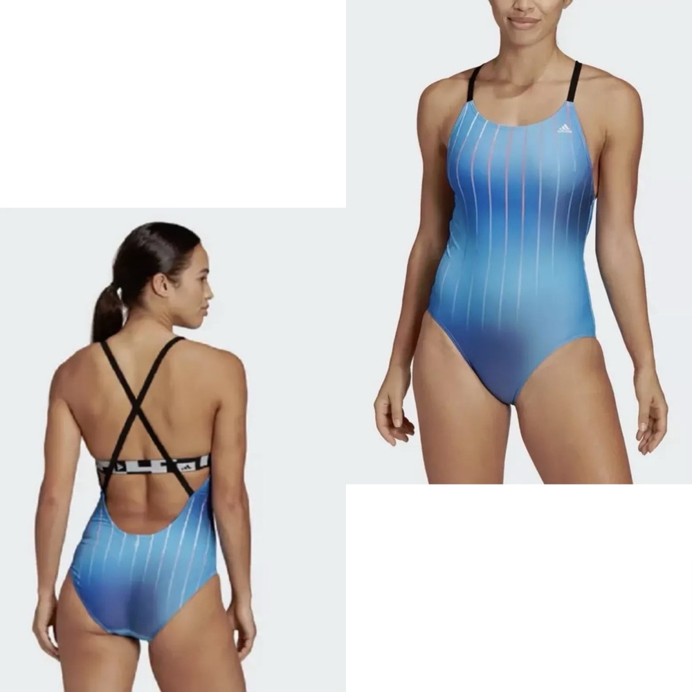 Adidas One-Piece Swimsuit Melbourne Blue Rush/Black/White Size 12D